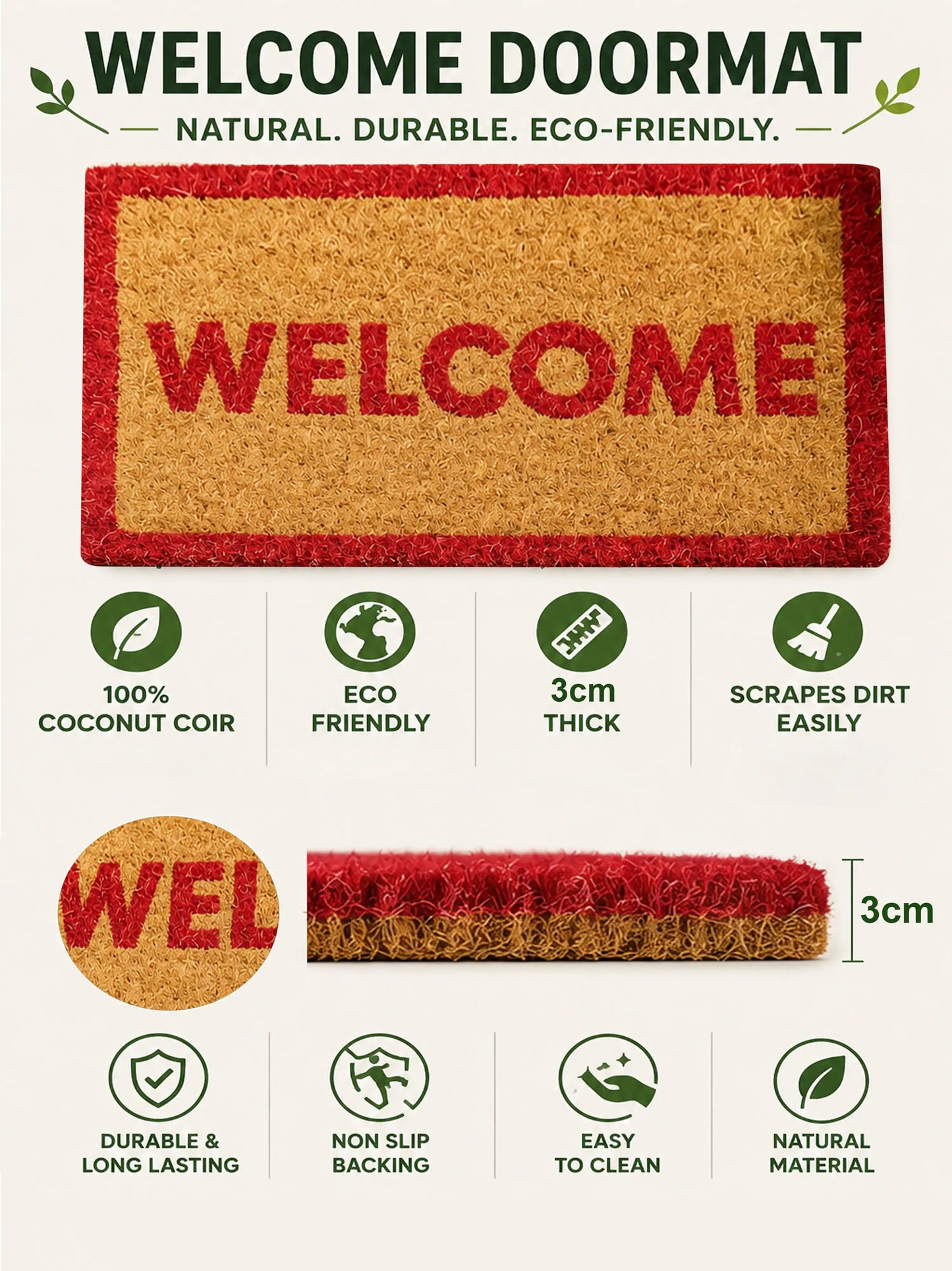 AtoZ Home Decor Classic Coir "Welcome" Doormat (Multiple Sizes & Colors)