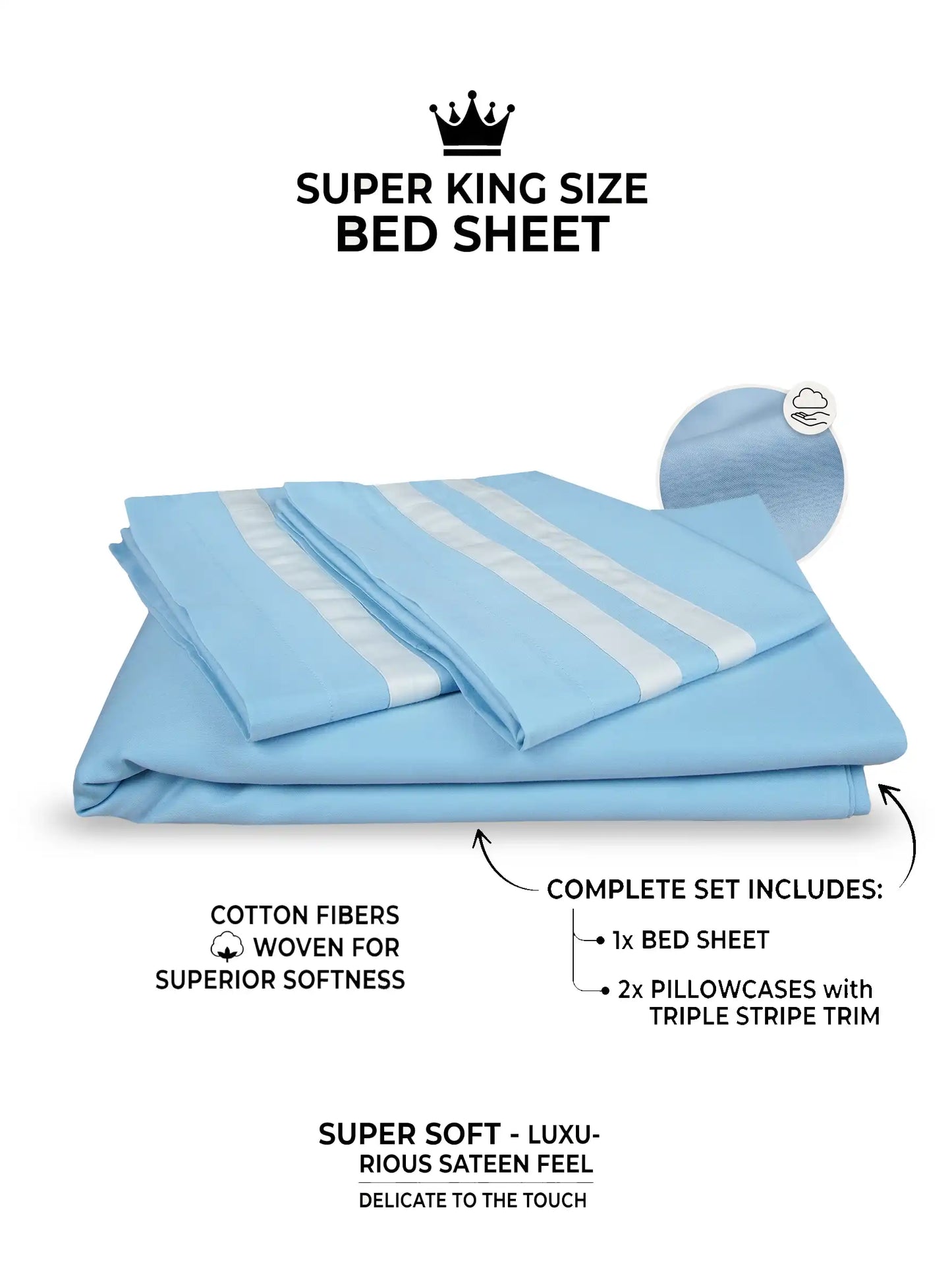Atoz Home Decor 250 TC Tranquil Cotton Bedsheet Set with Striped Trim