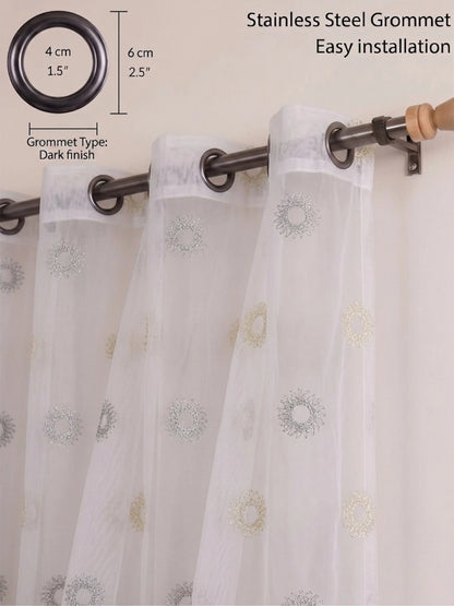 Evabella Elegant Circular Embroidery Sheer Grommet Curtains | 6 colors and 3 lengths