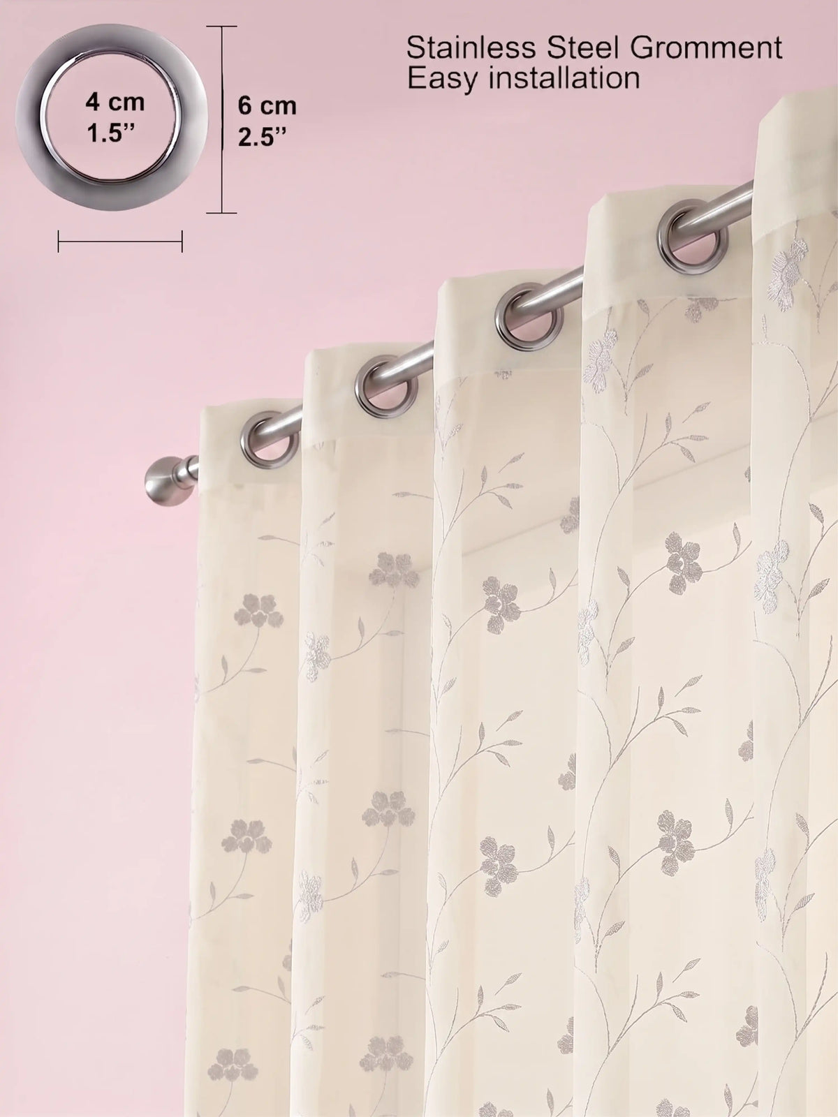 Evabella Light Filtering Floral Sheer Curtains |100% Polyester