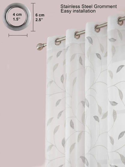 Evabella Embroidered Leaf Vine Sheer Grommet Curtains | 100% Polyester