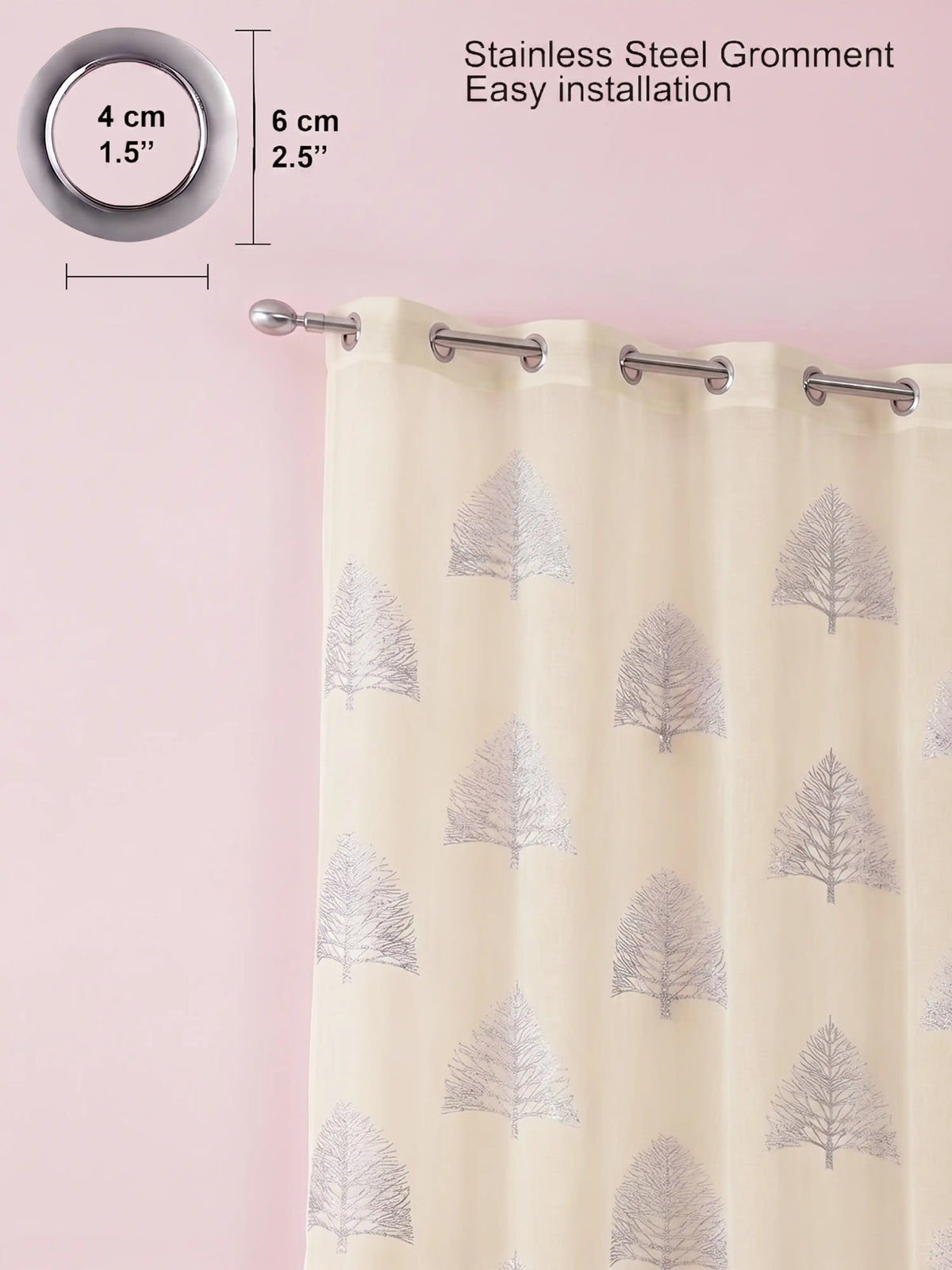 Evabella Embroidered Pine Tree Sheer Grommet Curtains | 100% Polyester