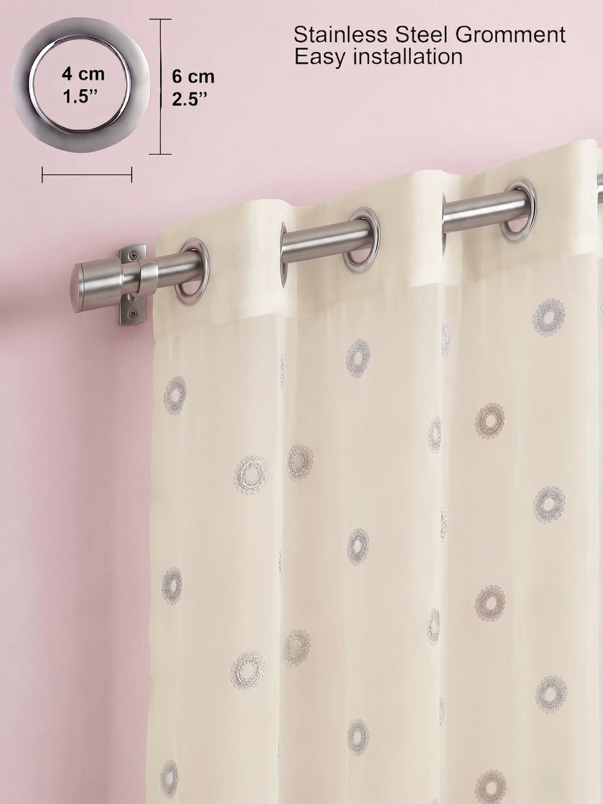Evabella Elegant Circular Embroidery Sheer Grommet Curtains | 6 colors and 3 lengths