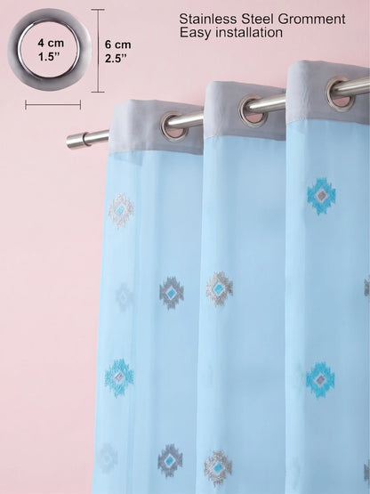 Evabella Embroidered Geometric Diamond Sheer Grommet Curtains | 100% Polyester