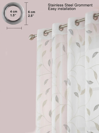 Evabella Embroidered Leaf Vine Sheer Grommet Curtains | 100% Polyester