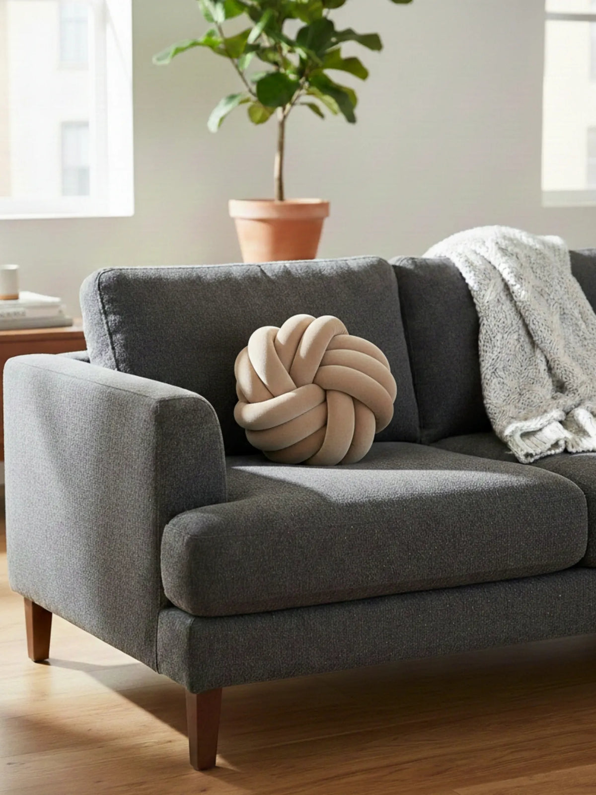 Round Knotted Cushion Ball Pillow – Soft Decorative Sofa & Bed Accent