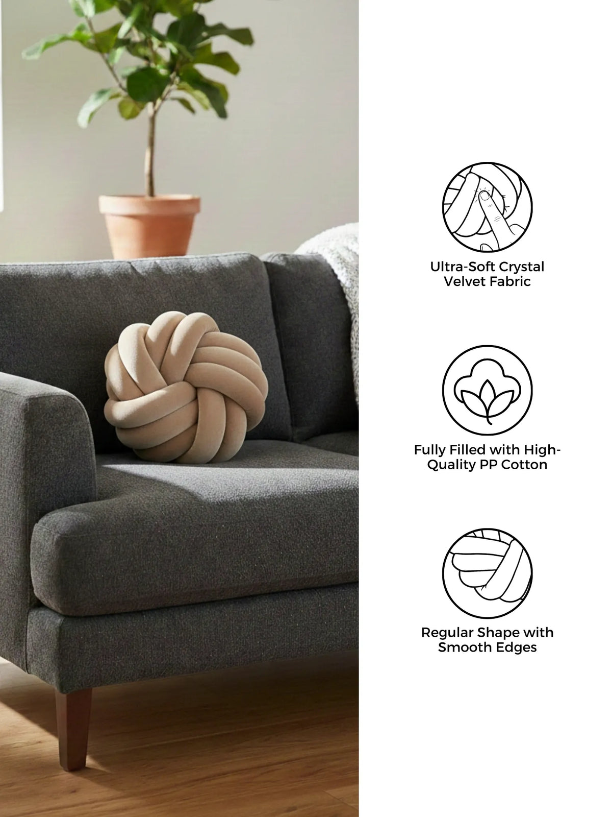 Round Knotted Cushion Ball Pillow – Soft Decorative Sofa & Bed Accent