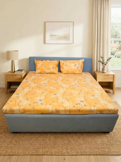 Soft Feel Sunflower Yellow Floral Cotton Double Bedsheet Set