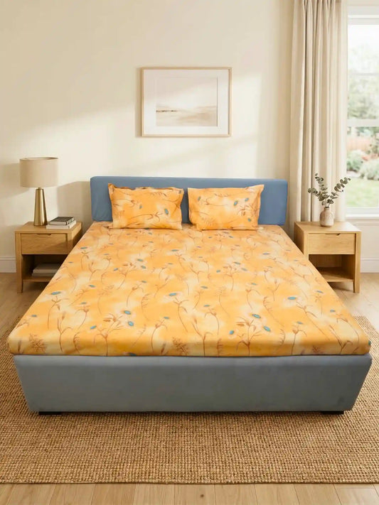 Soft Feel Sunflower Yellow Floral Cotton Double Bedsheet Set