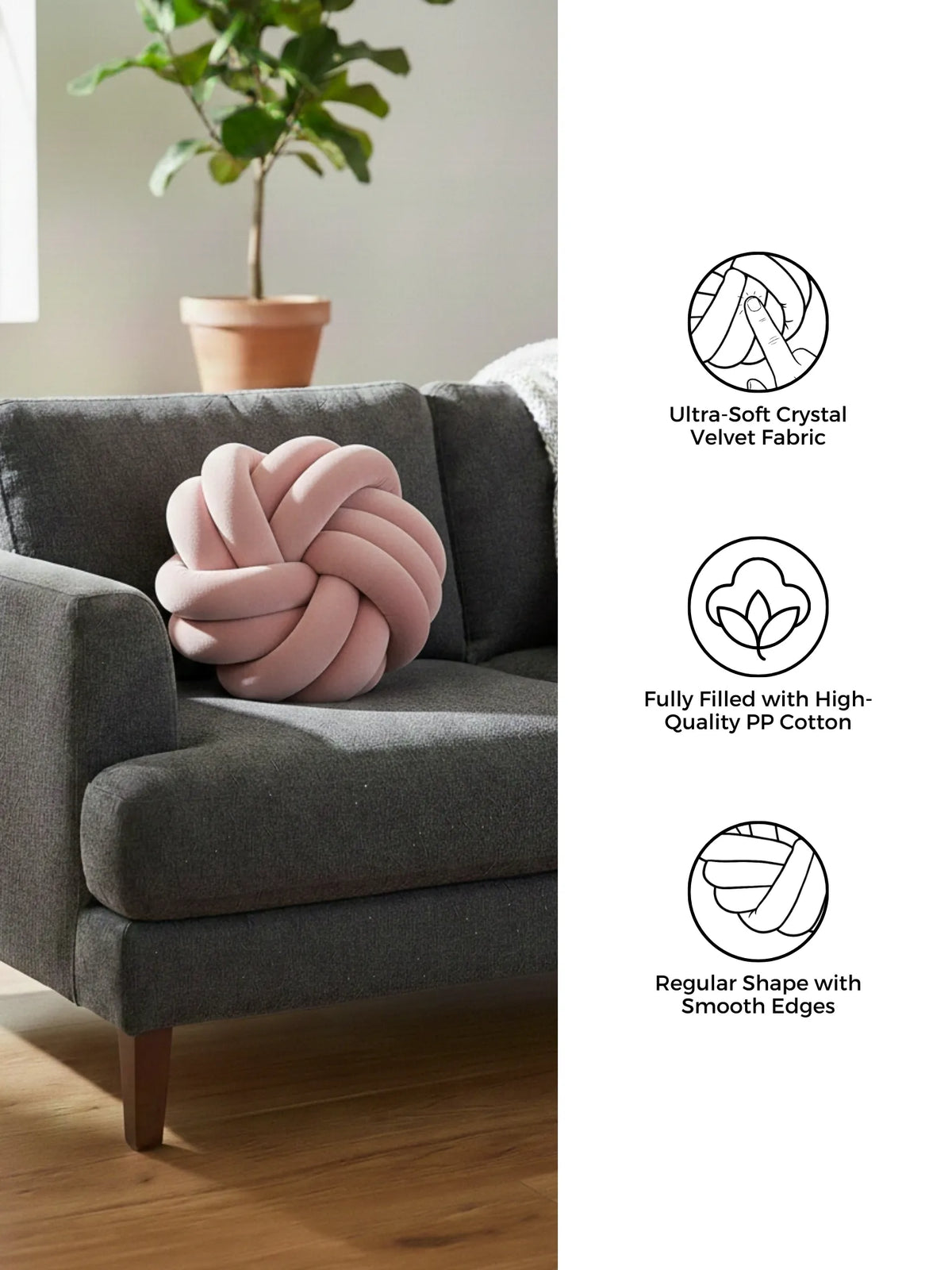 Round Knotted Cushion Ball Pillow – Soft Decorative Sofa & Bed Accent