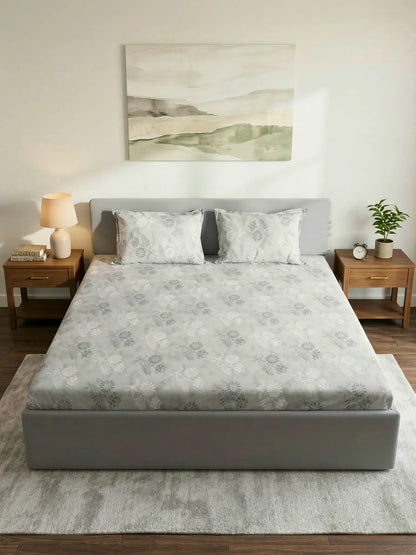 Soft Feel, Ornamental Floral Double Bed Sheet Set with 2 Pillow Cases – 100% Cotton (210 TC)
