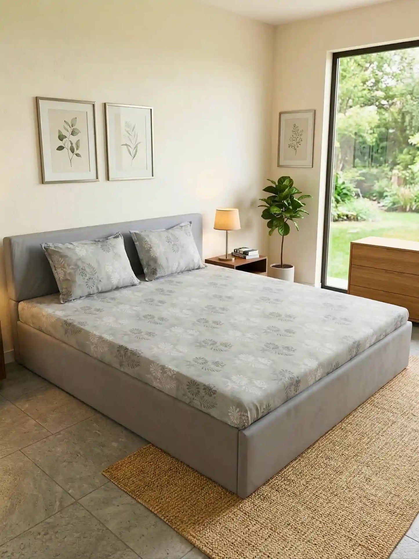 Soft Feel, Ornamental Floral Double Bed Sheet Set with 2 Pillow Cases – 100% Cotton (210 TC)