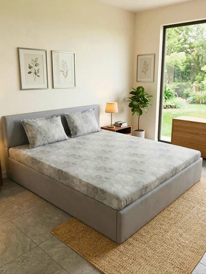 Soft Feel, Ornamental Floral Double Bed Sheet Set with 2 Pillow Cases – 100% Cotton (210 TC)