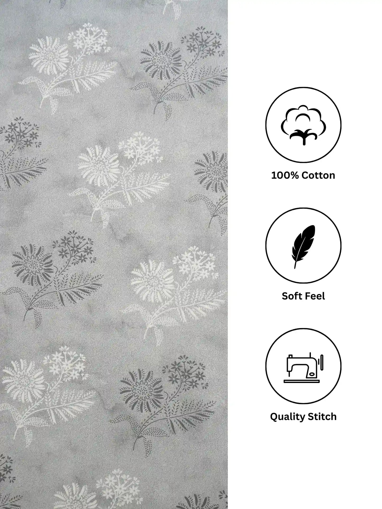 Soft Feel, Ornamental Floral Double Bed Sheet Set with 2 Pillow Cases – 100% Cotton (210 TC)