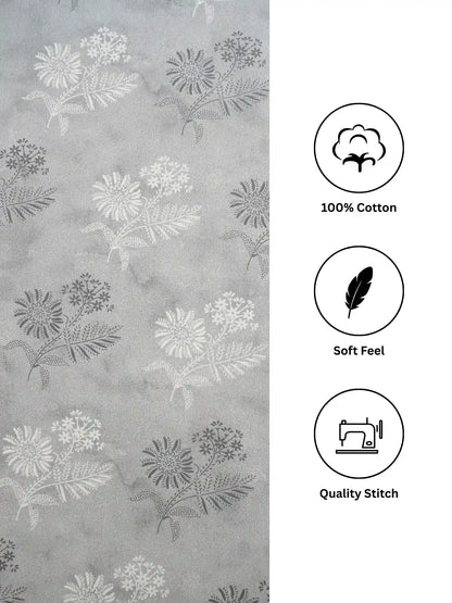 Soft Feel, Ornamental Floral Double Bed Sheet Set with 2 Pillow Cases – 100% Cotton (210 TC)