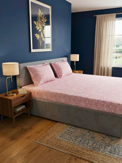 Soft Feel, Jardin Floral Double Bed Sheet Set with 2 Pillow Cases – 100% Cotton (210 TC)