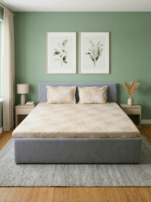 Soft Feel, Jardin Floral Double Bed Sheet Set with 2 Pillow Cases – 100% Cotton (210 TC)