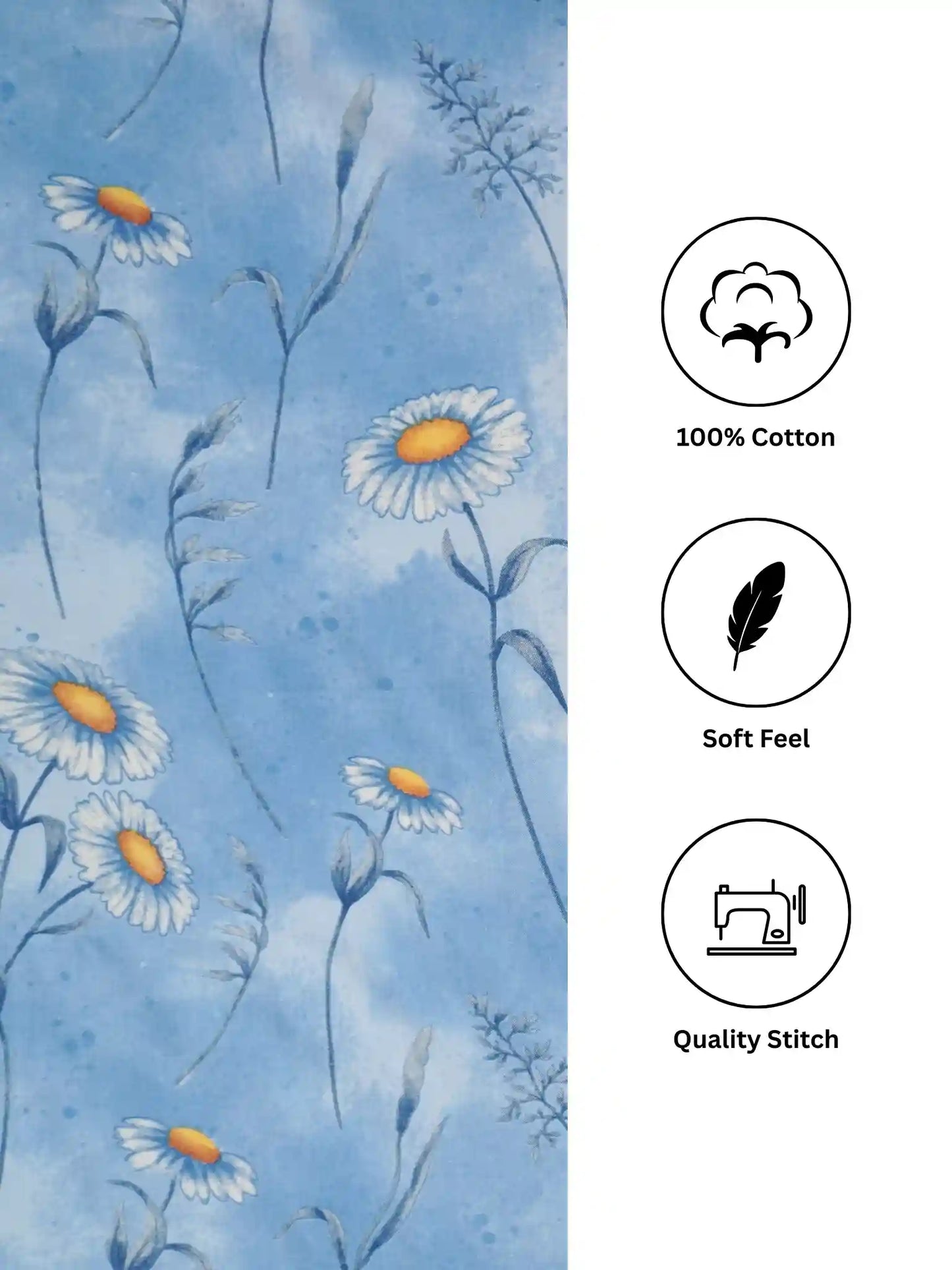 Soft Feel Blue Floral Cotton Double Bedsheet Set