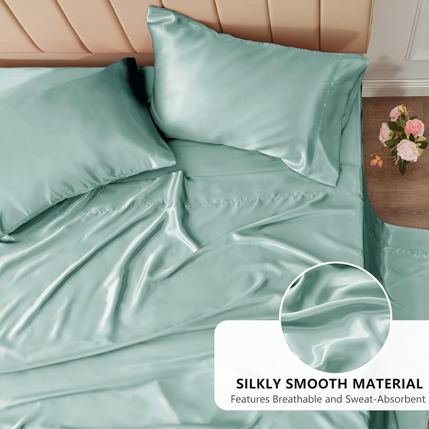 AtoZ Home Decor 400 TC Satin Silk King Bedsheet Set – Soft & Breathable
