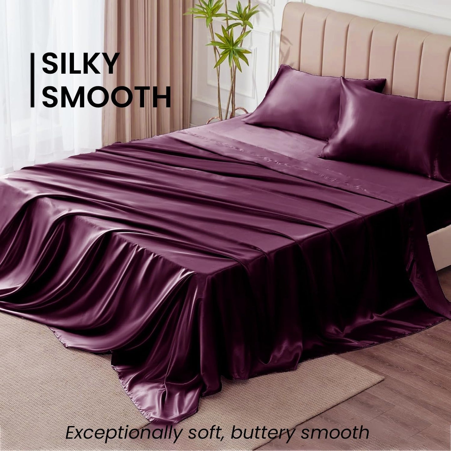 AtoZ Home Decor 400 TC Satin Silk King Bedsheet Set – Soft & Breathable