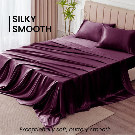 AtoZ Home Decor 400 TC Satin Silk King Bedsheet Set – Soft & Breathable