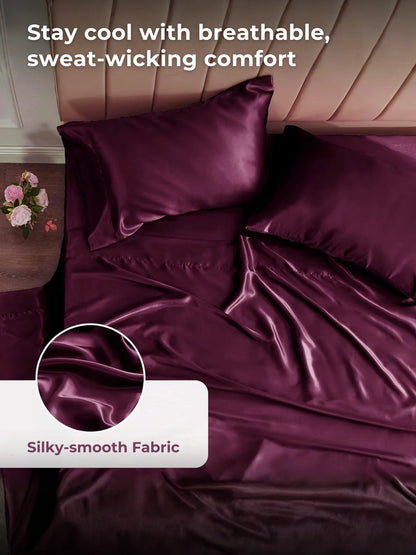 AtoZ Home Decor 400 TC Satin Silk King Bedsheet Set – Soft & Breathable