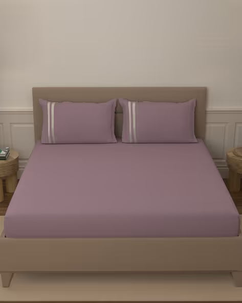 Atoz Home Decor 250 TC Tranquil Cotton Bedsheet Set with Striped Trim