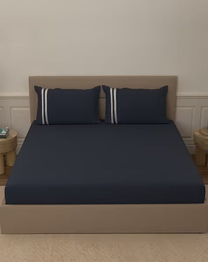 Atoz Home Decor 250 TC Tranquil Cotton Bedsheet Set with Striped Trim