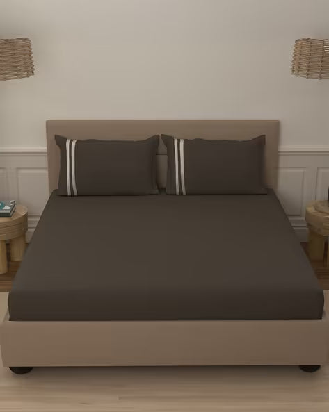 Atoz Home Decor 250 TC Tranquil Cotton Bedsheet Set with Striped Trim