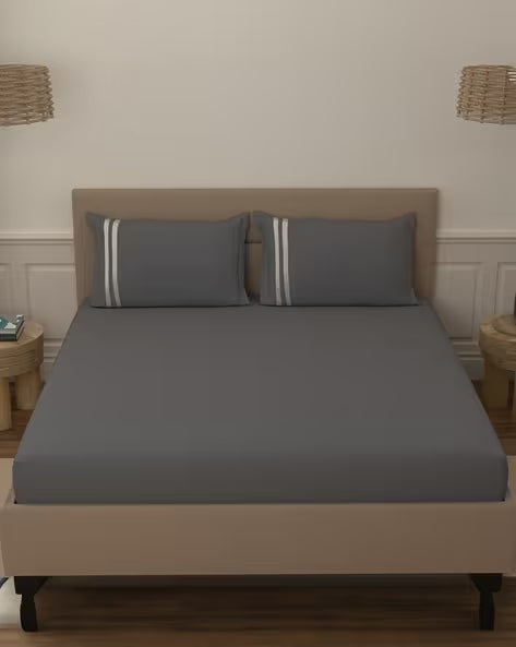 Atoz Home Decor 250 TC Tranquil Cotton Bedsheet Set with Striped Trim
