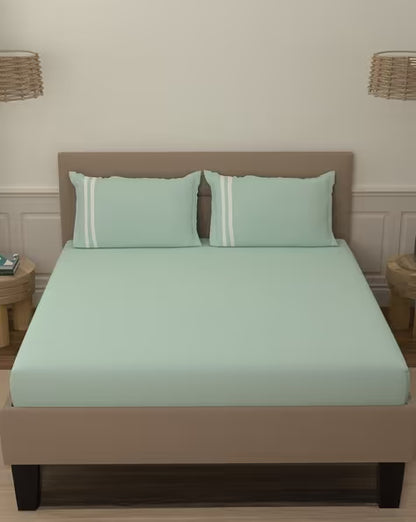 Atoz Home Decor 250 TC Tranquil Cotton Bedsheet Set with Striped Trim