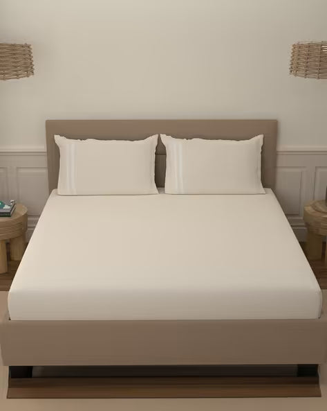 Atoz Home Decor 250 TC Tranquil Cotton Bedsheet Set with Striped Trim