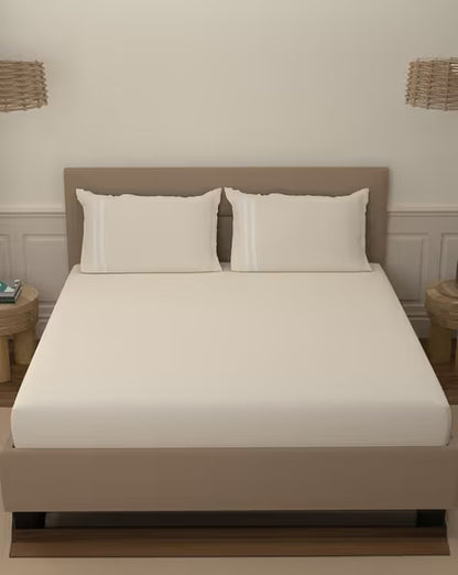 Atoz Home Decor 250 TC Tranquil Cotton Bedsheet Set with Striped Trim