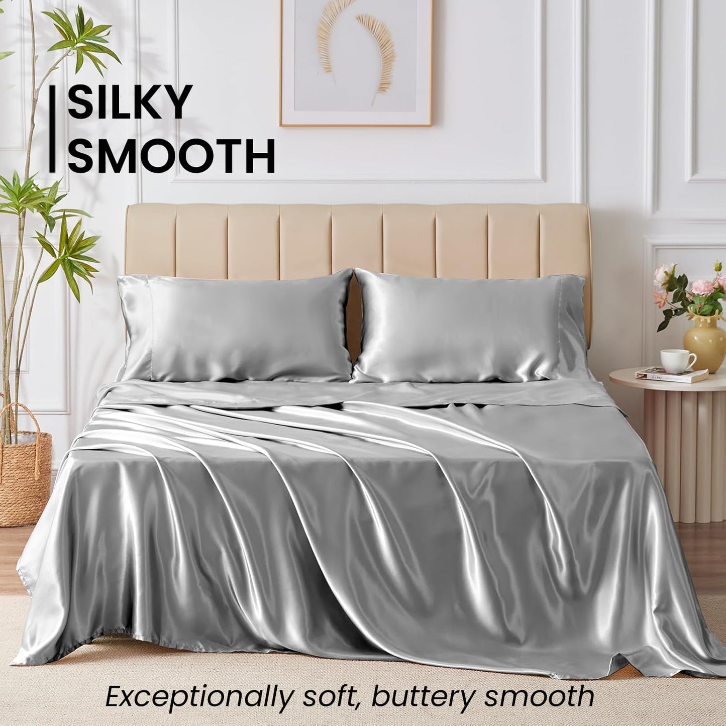 AtoZ Home Decor 400 TC Satin Silk King Bedsheet Set – Soft & Breathable