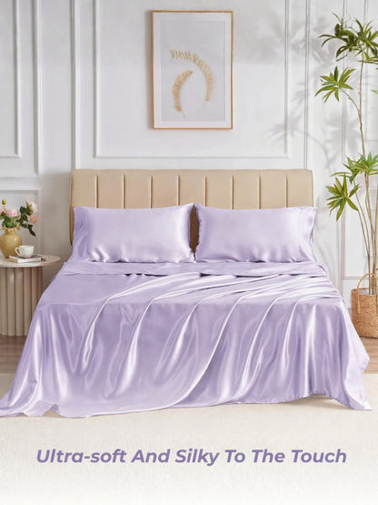 AtoZ Home Decor 400 TC Satin Silk King Bedsheet Set – Soft & Breathable