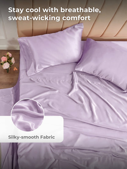 AtoZ Home Decor 400 TC Satin Silk King Bedsheet Set – Soft & Breathable