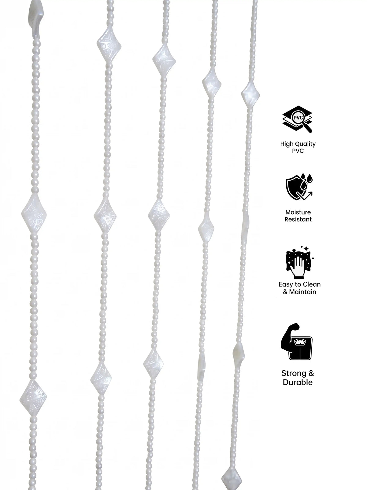 Atoz Home Decor White Beaded Door Curtain | Kite Shape PVC | 4x7 ft