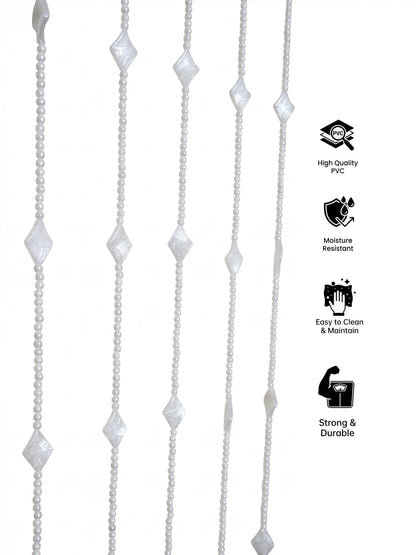Atoz Home Decor White Beaded Door Curtain | Kite Shape PVC | 4x7 ft