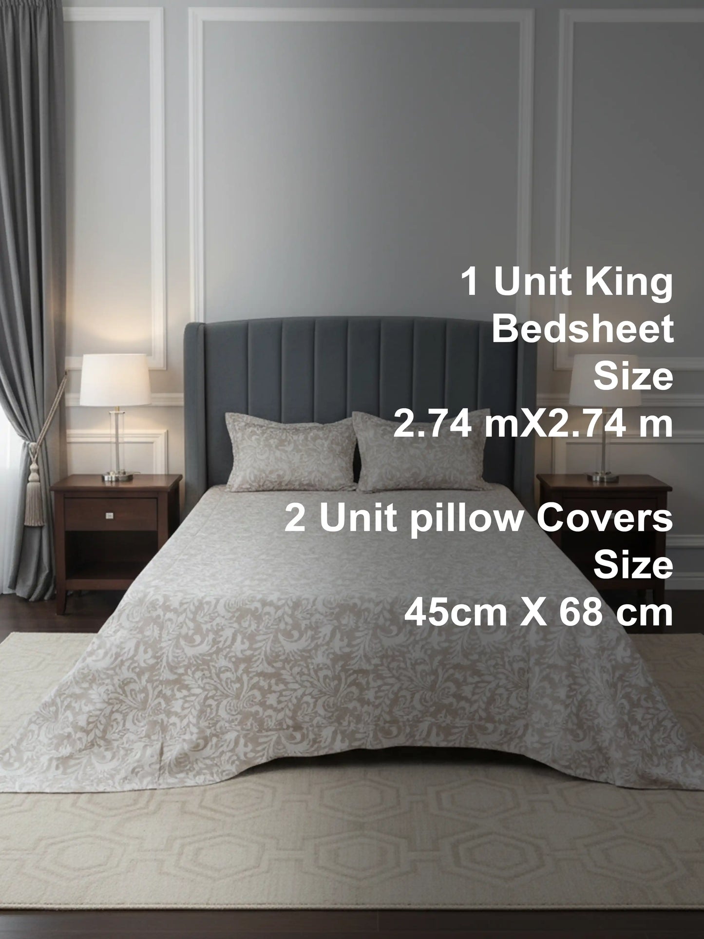 Soft Feel, Elegant Damask Pattern King Bed Sheet Set – 100% Cotton (300 TC)