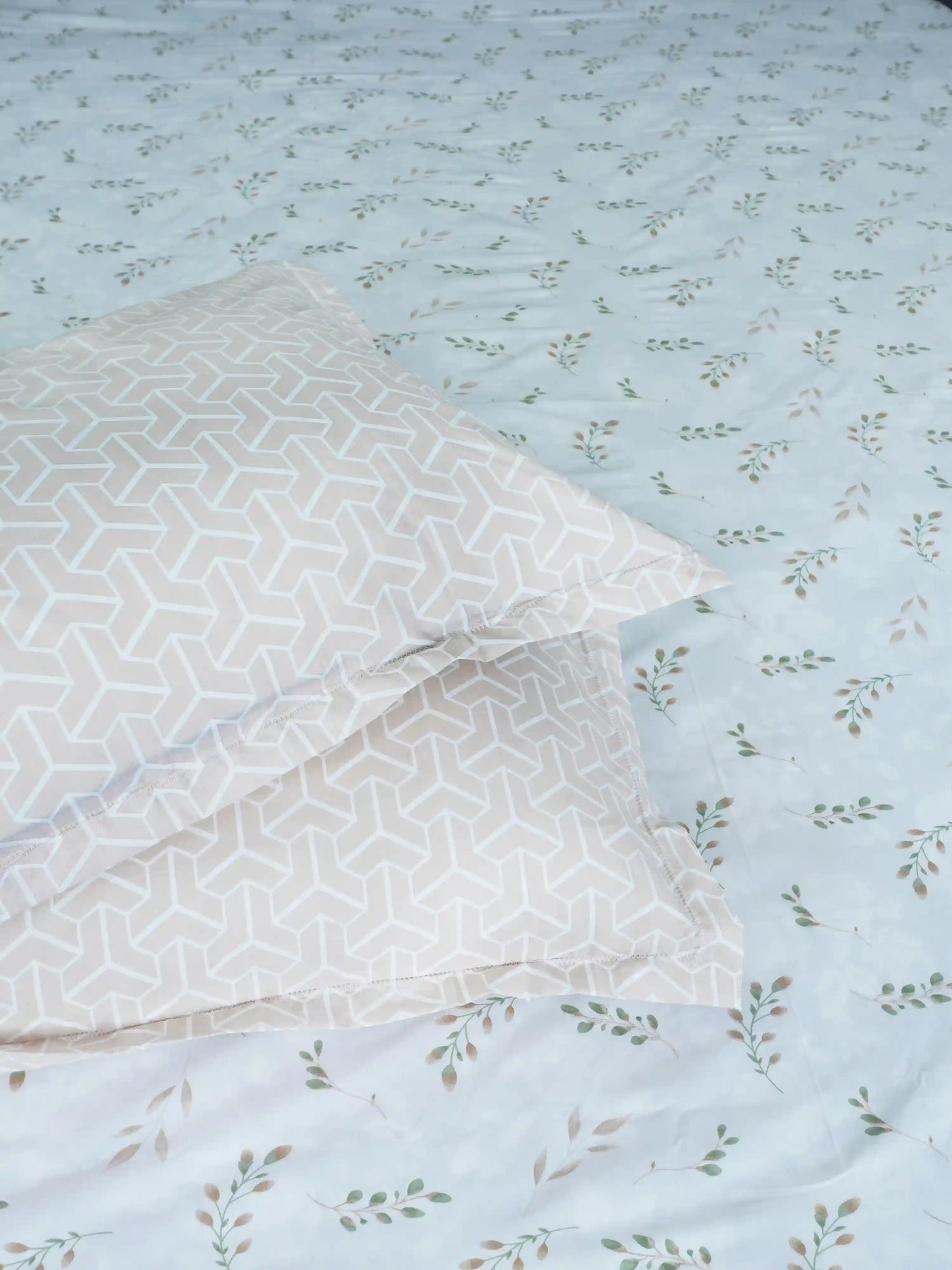 Premium Light Brown Fern Pattern Cotton Double Bedsheet