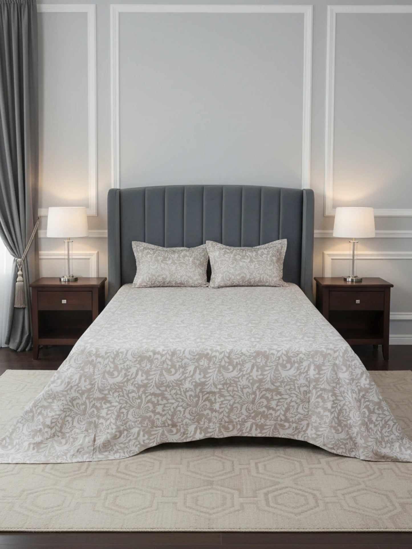 Soft Feel, Elegant Damask Pattern King Bed Sheet Set – 100% Cotton (300 TC)