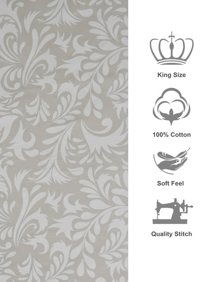 Soft Feel, Elegant Damask Pattern King Bed Sheet Set – 100% Cotton (300 TC)