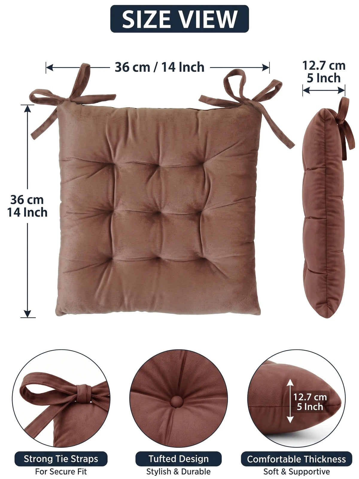 Atoz Home Decor Tufted Chair Pad with Tie Straps | Thick 14x14" Seat Cushionps
