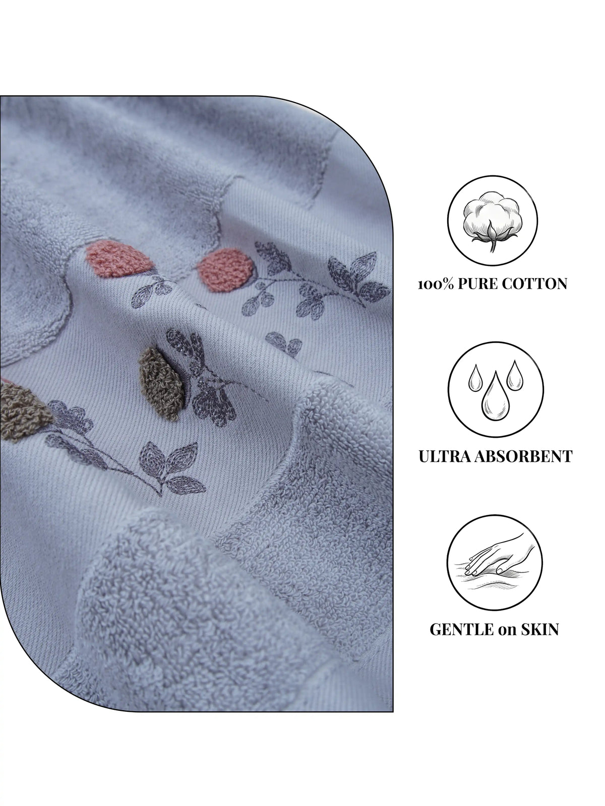 Stylla 4-Piece Embroidered Cotton Towel Set | 2 Bath & 2 Hand Towels