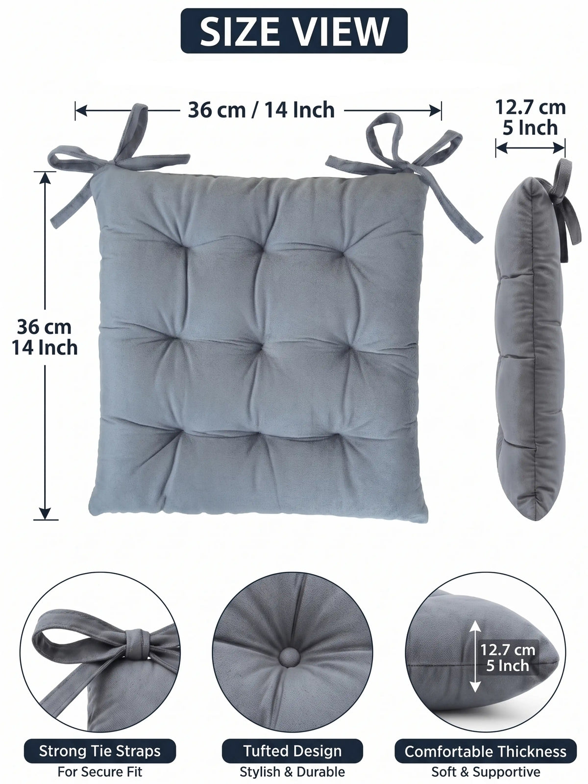 Atoz Home Decor Tufted Chair Pad with Tie Straps | Thick 14x14" Seat Cushionps