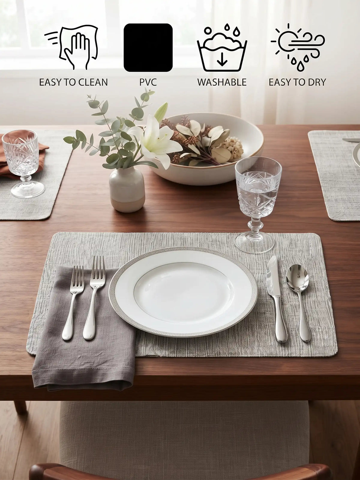 Freelance Textured Table Placemats | Pack of 6 Washable Table Mats (30x45 cm)