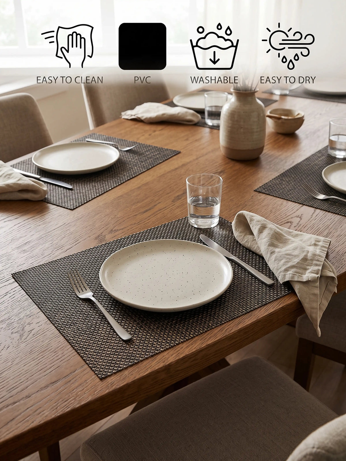 Freelance Woven Border Table Placemats | Pack of 6 Washable Table Mats (30x45 cm)