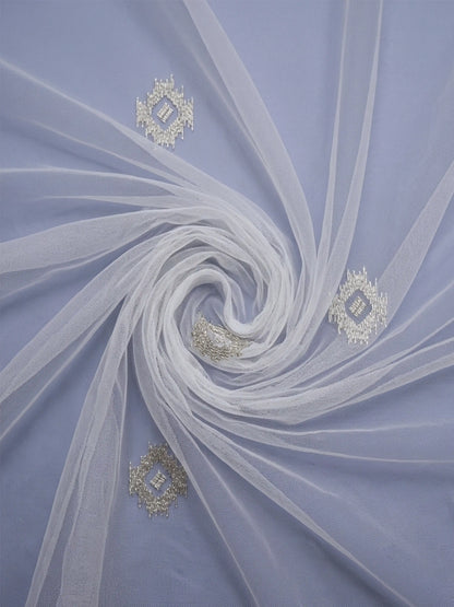 Evabella Embroidered Geometric Diamond Sheer Grommet Curtains | 100% Polyester