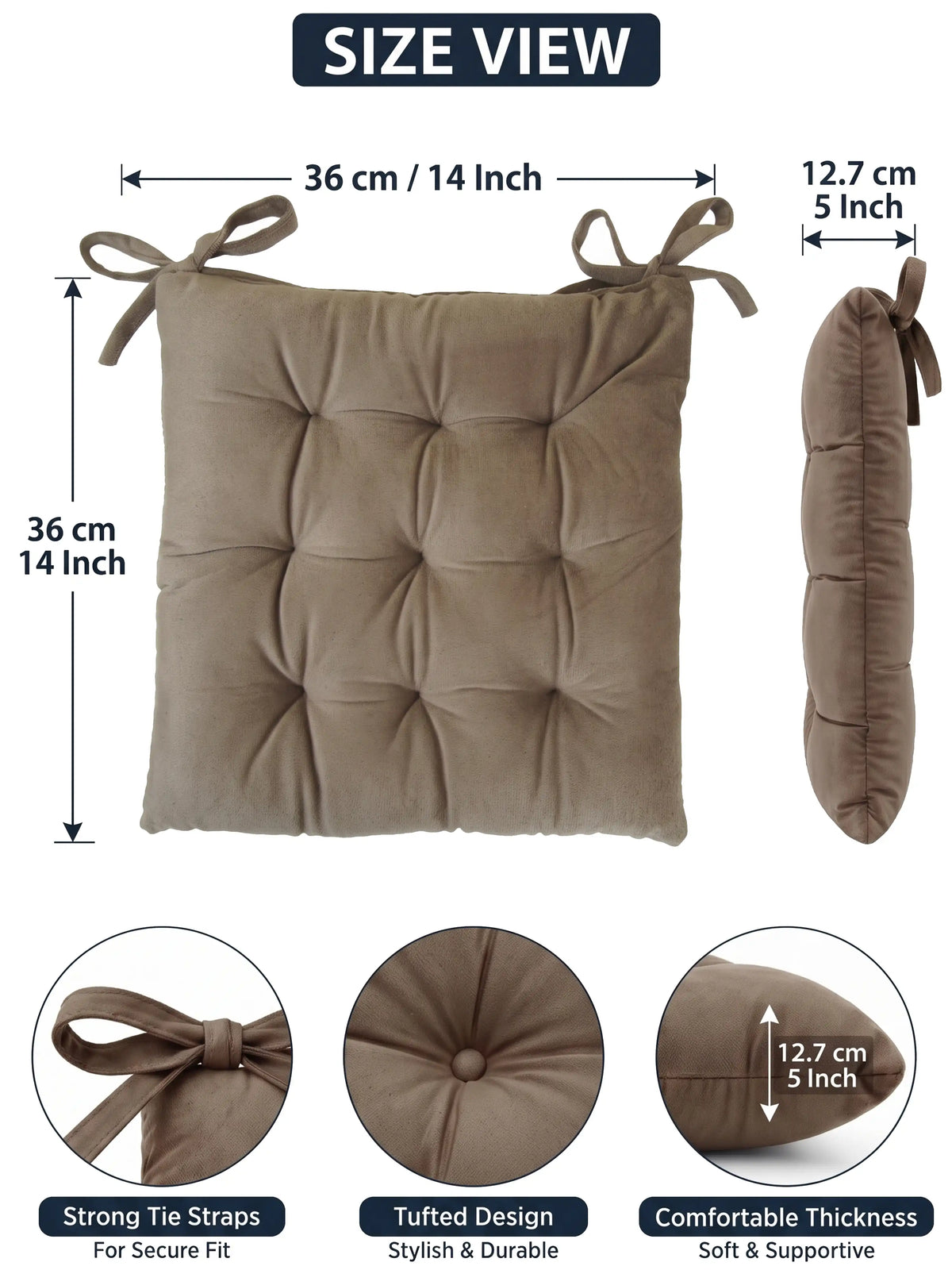 Atoz Home Decor Tufted Chair Pad with Tie Straps | Thick 14x14" Seat Cushionps