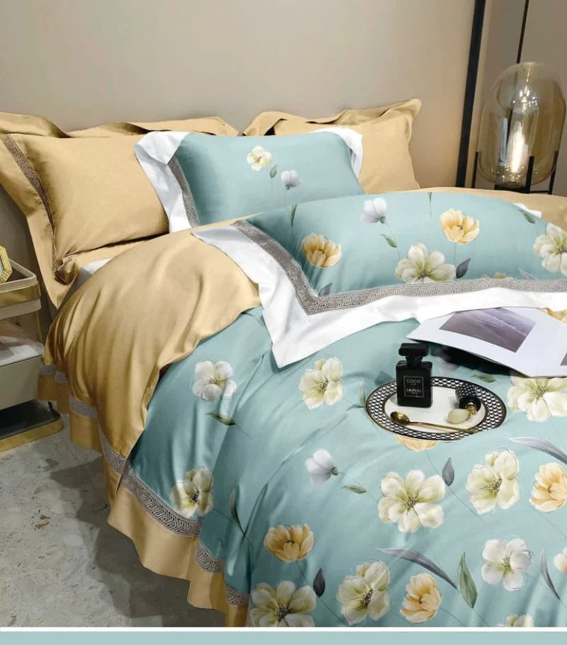 Stylla Sahara 4-Piece King Size Luxury Comforter Bedding Set – Reversible Floral Quilt with Flat Sheet & Pillow Covers